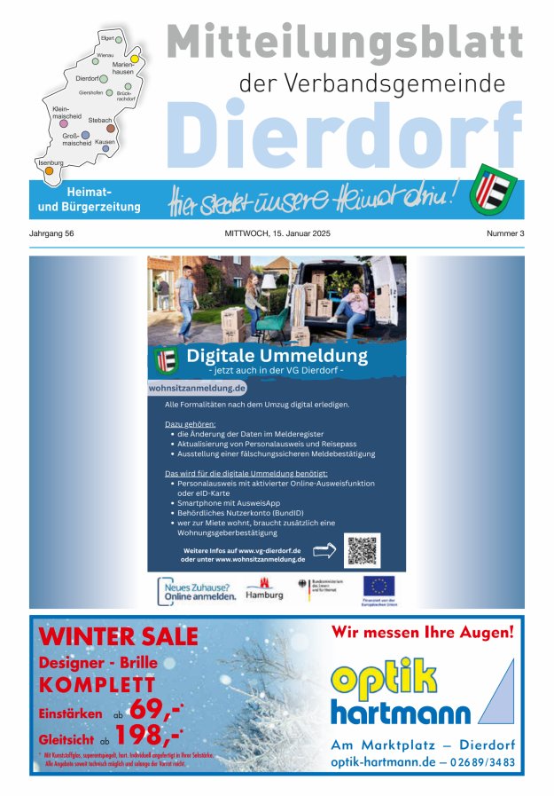 Mitteilungsblatt der Verbandsgemeinde Dierdorf Titelblatt 03/2025