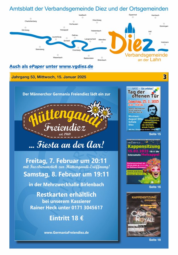 Mitteilungsblatt der Verbandsgemeinde Diez und der Ortsgemeinden Titelblatt 03/2025