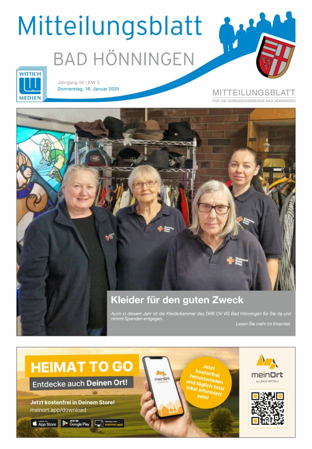 Mitteilungsblatt für den Bereich der Verbandsgemeinde Bad Hönningen Titelblatt 03/2025