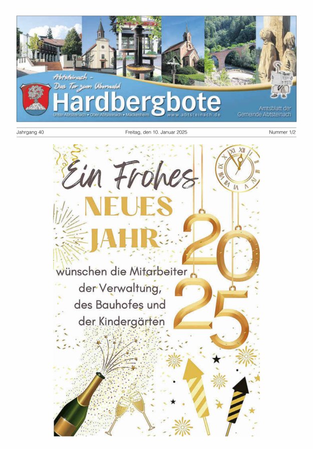 Hardbergbote - Mitteilungsblatt der Gemeinde Abtsteinach Titelblatt 01/2025