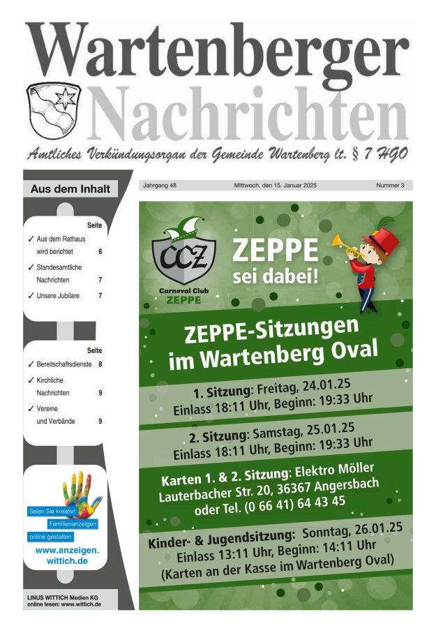 Wartenberger Nachrichten Titelblatt 03/2025