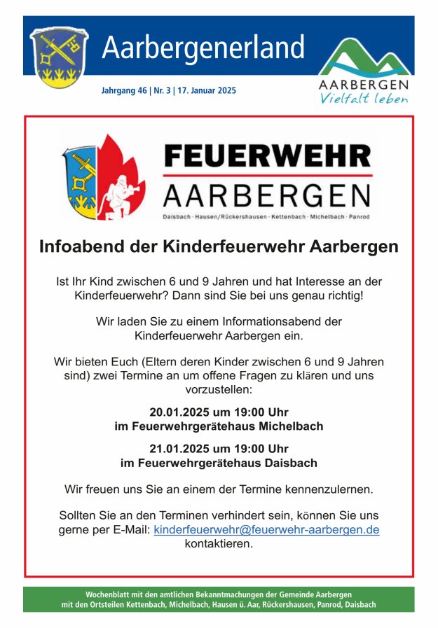 Aarbergenerland - Wochenblatt mit den amtlichen Bekanntmachungen Titelblatt 03/2025