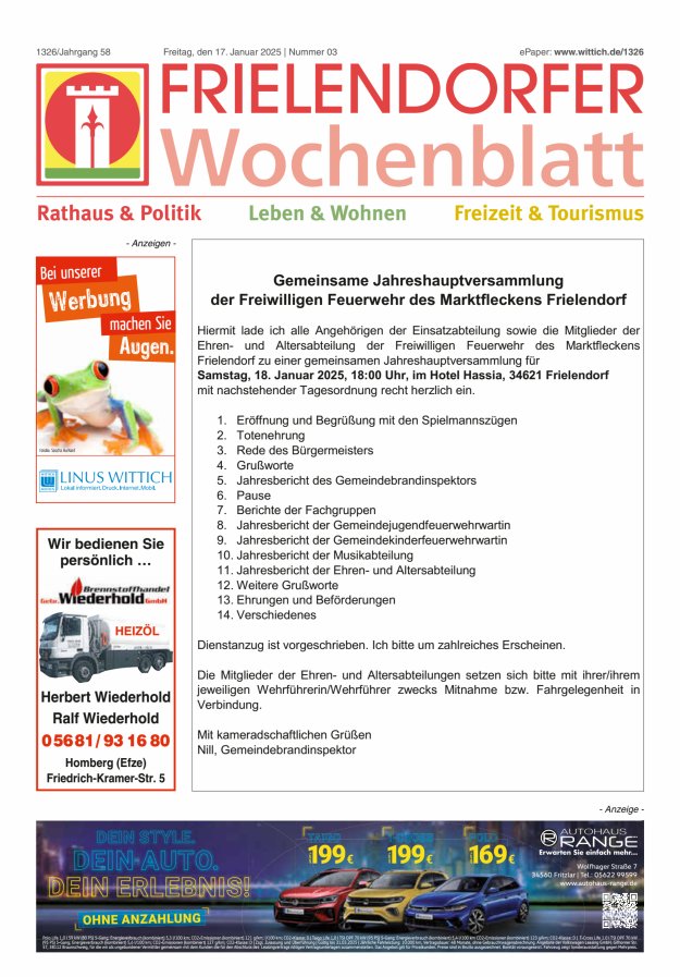 Frielendorfer Wochenblatt Titelblatt 03/2025