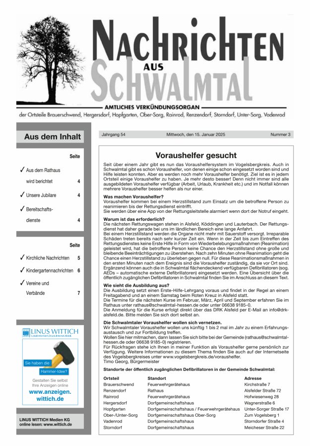 Nachrichten aus Schwalmtal Titelblatt 03/2025