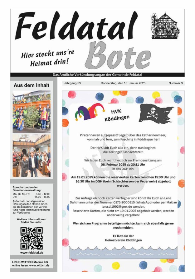 Das Amtliche Verkündungsorgan der Gemeinde Feldatal Titelblatt 03/2025