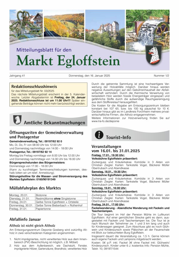 Mitteilungsblatt für den Markt Egloffstein Titelblatt 01/2025