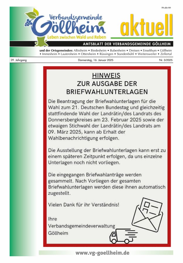 Verbandsgemeinde Göllheim aktuell Titelblatt 03/2025