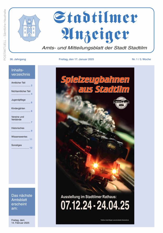Stadtilmer Anzeiger Titelblatt 01/2025
