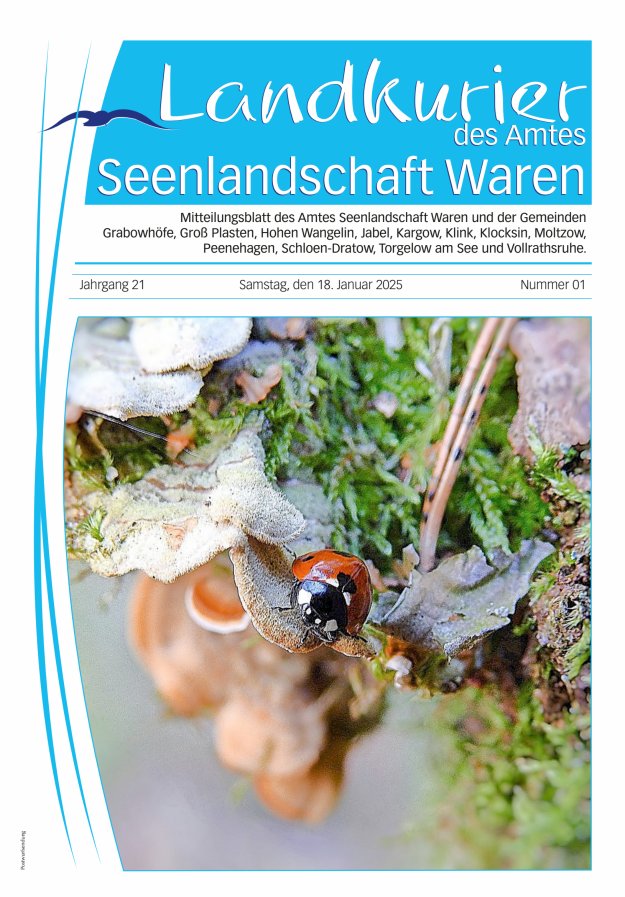 Landkurier des Amtes Seenlandschaft Waren Titelblatt 01/2025