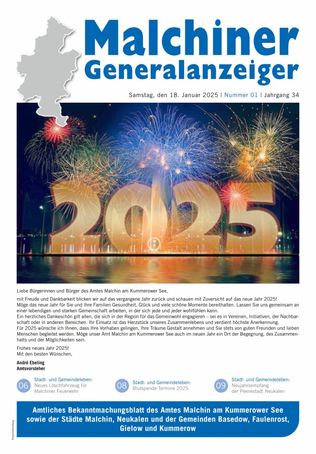 Malchiner Generalanzeiger Titelblatt 01/2025