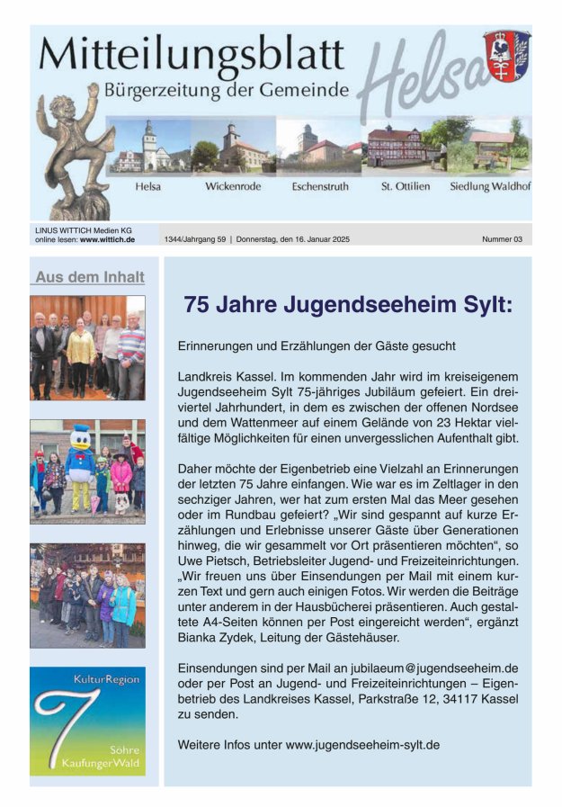 Mitteilungsblatt Helsa Titelblatt 03/2025