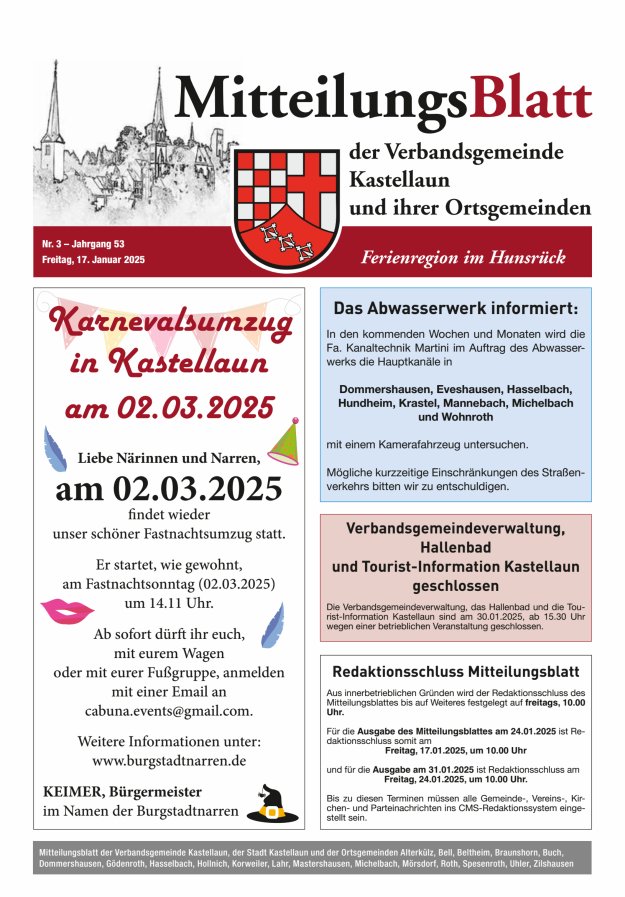 Mitteilungsblatt Kastellaun Titelblatt 03/2025