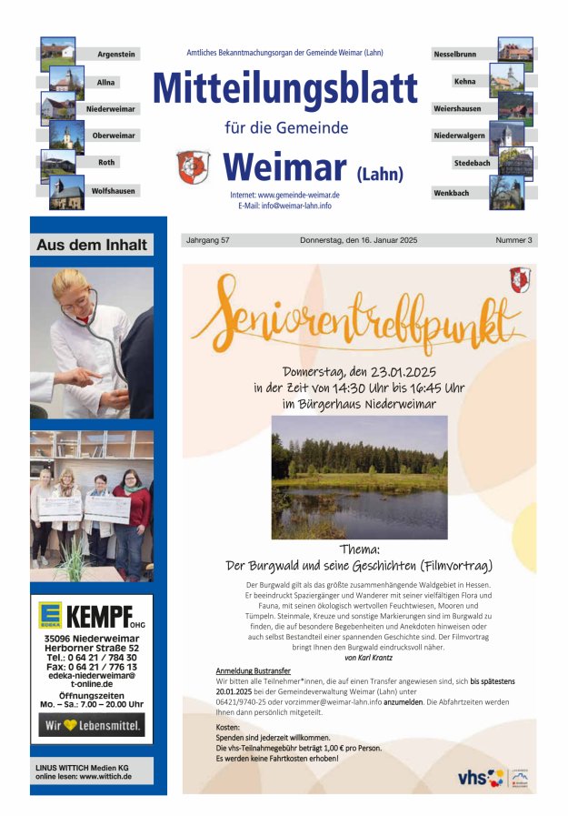 Mitteilungsblatt für die Gemeinde Weimar Titelblatt 03/2025