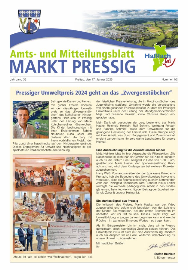 Amtsblatt für den Markt Pressig mit den Gemeindeteilen Titelblatt 01/2025