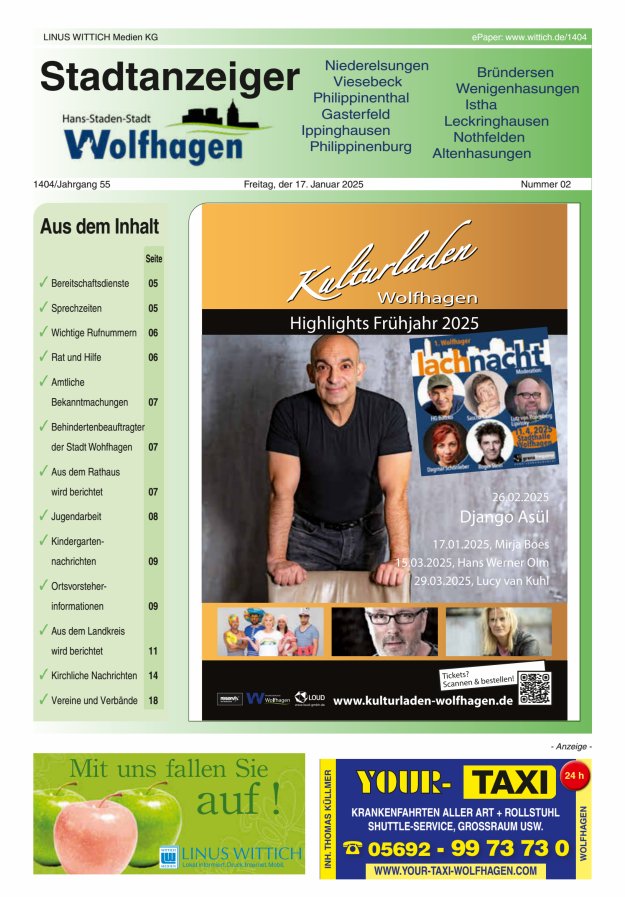 Wolfhager Stadtanzeiger Titelblatt 02/2025