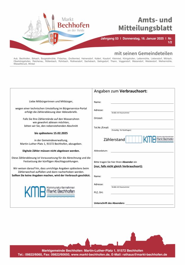 Amts- und Mitteilungsblatt für den Markt Bechhofen Titelblatt 01/2025