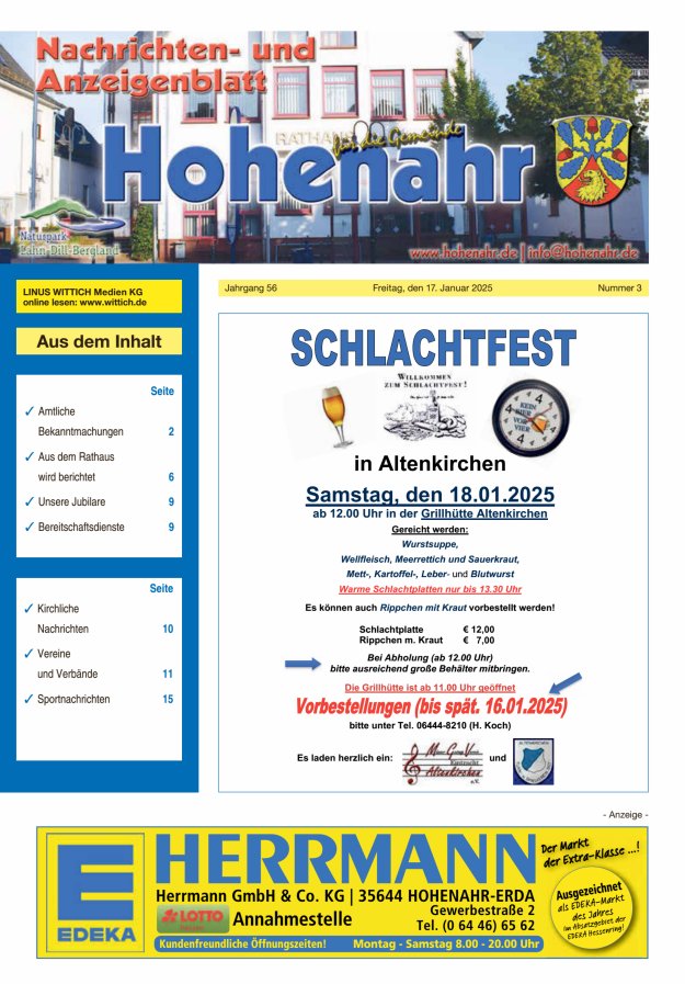 Nachrichten- und Anzeigenblatt für die Gemeinde Hohenahr Titelblatt 03/2025