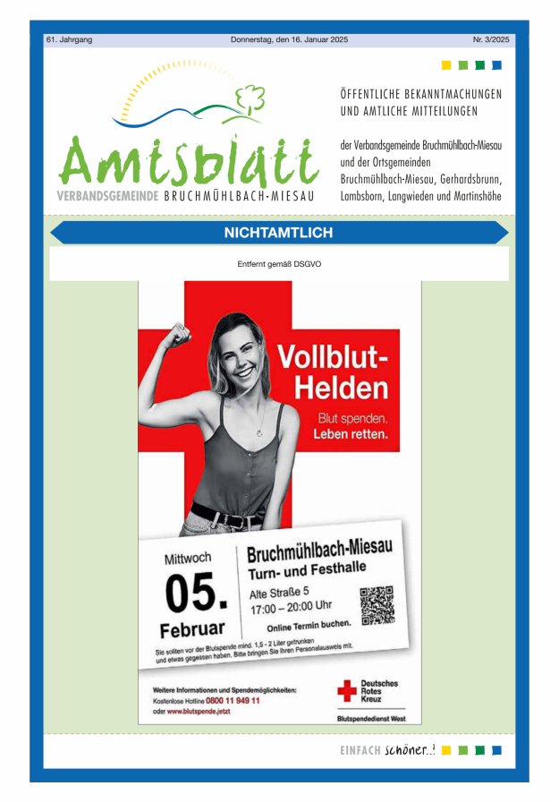 Amtsblatt der VG Bruchmühlbach-Miesau Titelblatt 03/2025