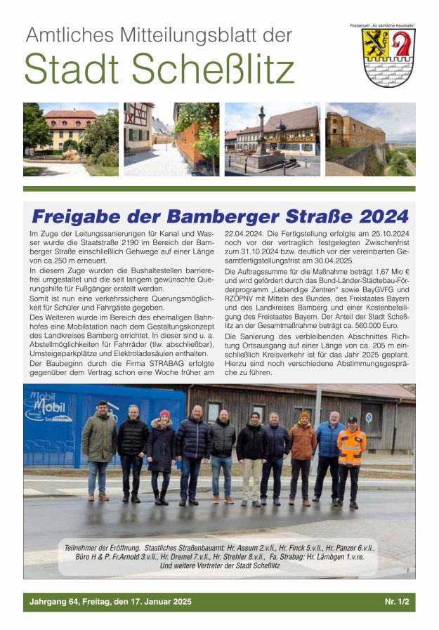 Scheßlitzer Anzeiger - Amtliches Mitteilungsblatt der Stadt Scheßlitz Titelblatt 01/2025