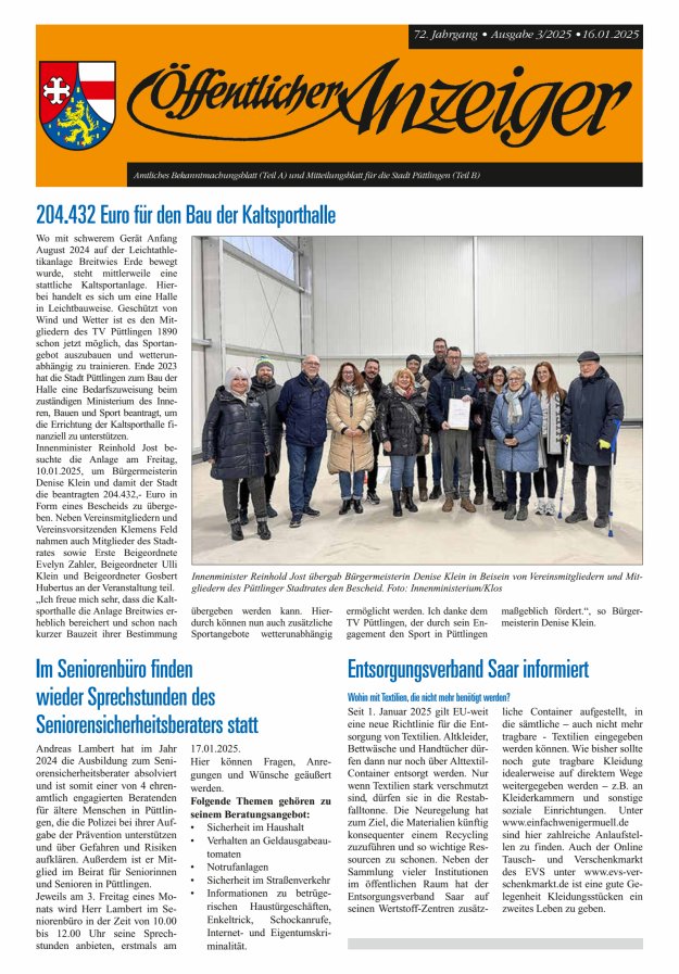 Öffentlicher Anzeiger - Stadt Püttlingen Titelblatt 03/2025