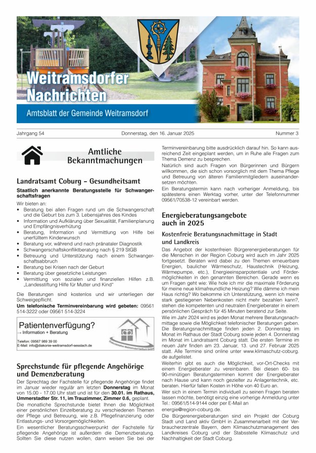 Weitramsdorfer Nachrichten Titelblatt 03/2025