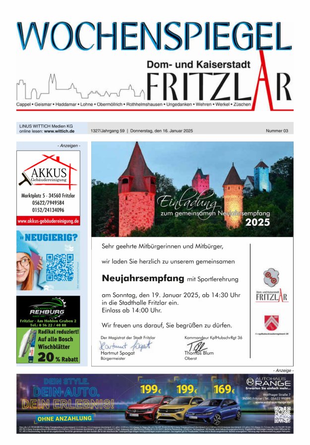 Wochenspiegel Dom- und Kaiserstadt Fritzlar Titelblatt 03/2025