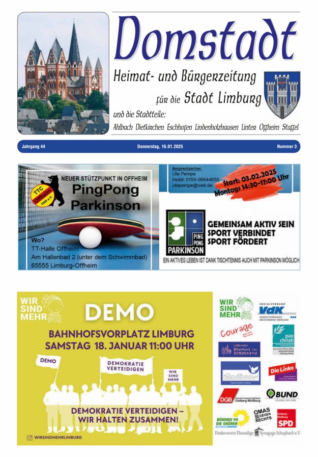 Domstadt - Heimat- und Bürgerzeitung für die Stadt Limburg Titelblatt 03/2025