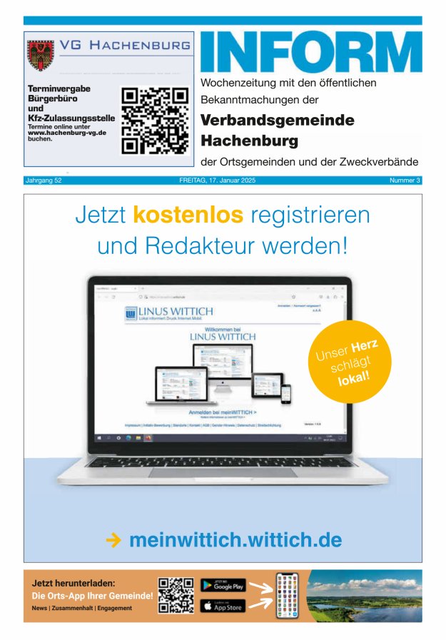 INFORM - Wochenzeitung der Verbandsgemeinde Hachenburg Titelblatt 03/2025