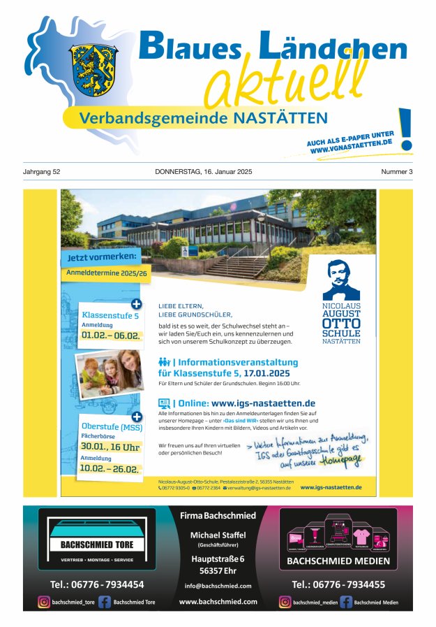 Blaues Ländchen aktuell - Heimat- u Bürgerzeitung VG Nastätten Titelblatt 03/2025