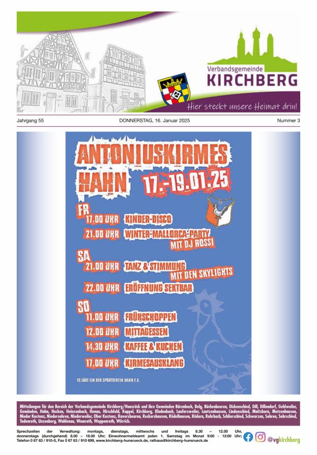 Mitteilungen der Verbandsgemeinde Kirchberg Hunsrück Titelblatt 03/2025