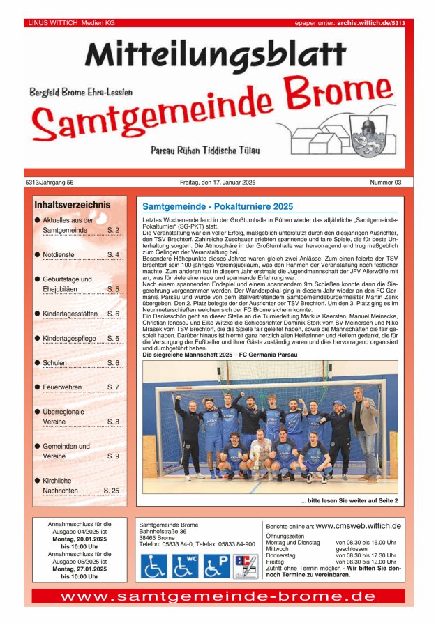 Mitteilungsblatt der Samtgemeinde Brome Titelblatt 03/2025