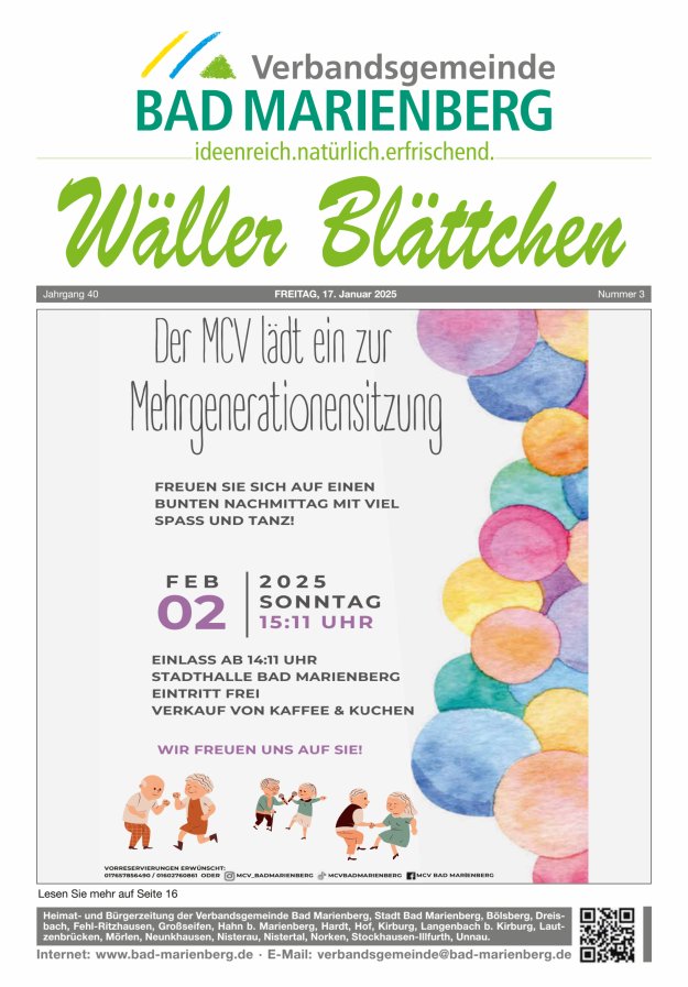 Wäller Blättchen - Verbandsgemeinde Bad Marienberg Titelblatt 03/2025