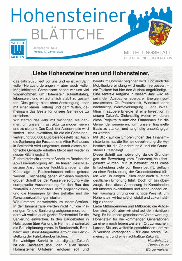 Hohensteiner Blättche Titelblatt 03/2025