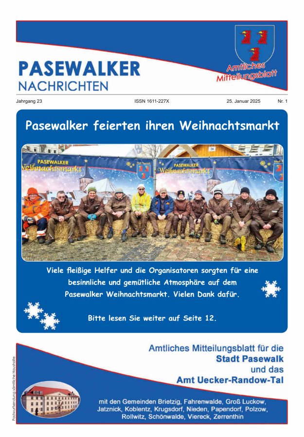 Pasewalker Nachrichten Titelblatt 01/2025