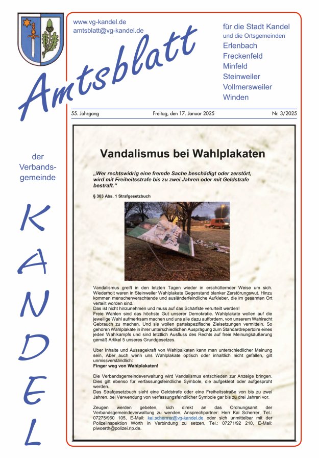 Amtsblatt VG Kandel Titelblatt 03/2025