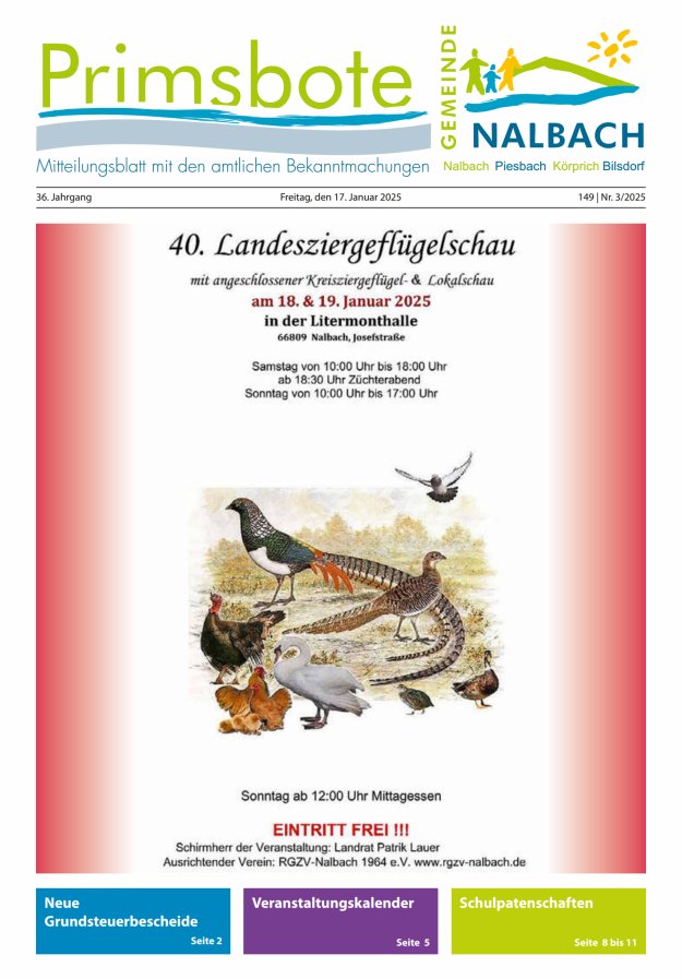 Primsbote Gemeinde Nalbach Titelblatt 03/2025