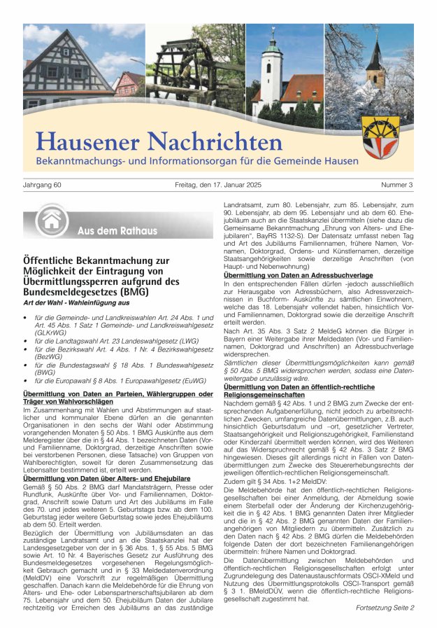 Hausener Nachrichten Titelblatt 03/2025