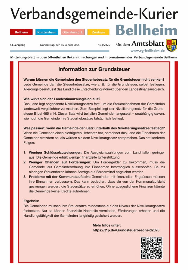 Verbandsgemeinde-Kurier Bellheim Titelblatt 03/2025