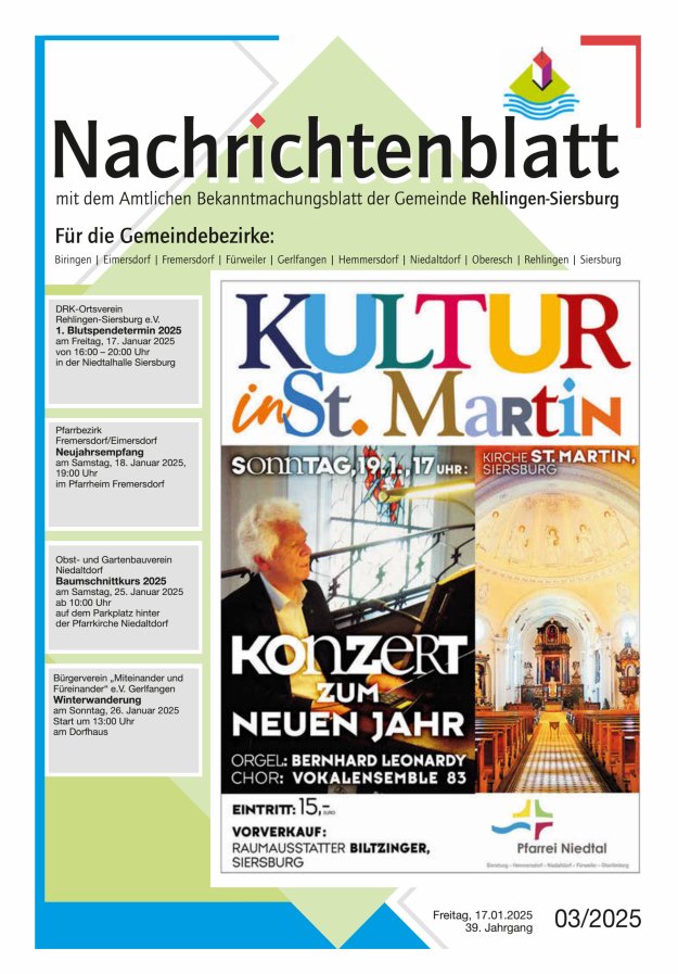 Nachrichtenblatt Rehlingen-Siersburg Titelblatt 03/2025