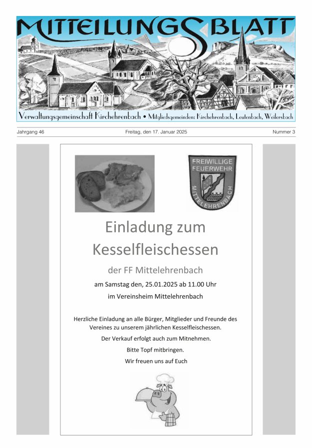 Mitteilungsblatt Verwaltungsgemeinschaft Kirchehrenbach Titelblatt 03/2025
