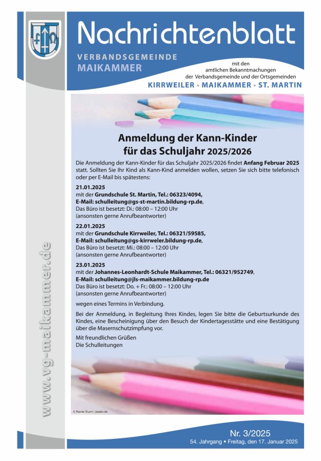 Nachrichtenblatt VG Maikammer Titelblatt 03/2025