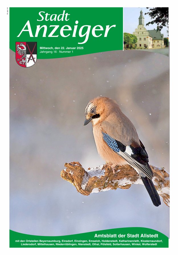 Stadtanzeiger Amtsblatt der Stadt Allstedt mit den Ortsteilen Titelblatt 01/2025