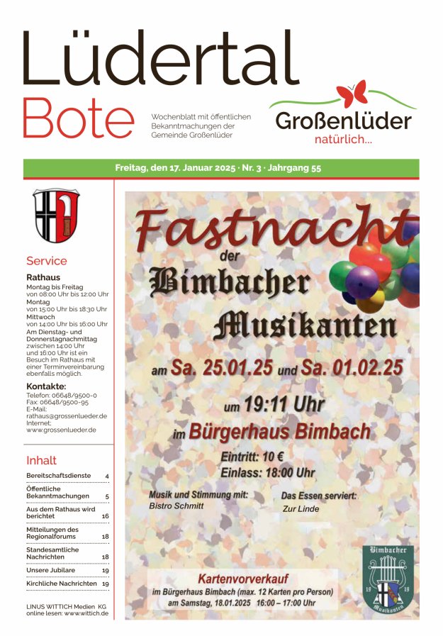 Wochenblatt mit öffentlichen Bekanntmachungen der Gemeinde Großenlüder Titelblatt 03/2025