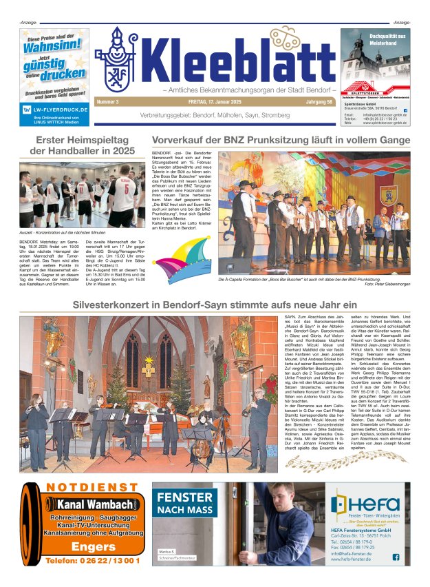 Kleeblatt - Amtliches Bekanntmachungsorgan der Stadt Bendorf Titelblatt 03/2025
