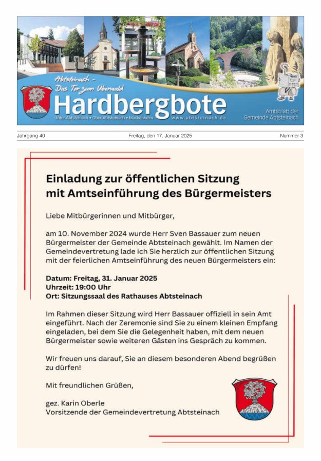 Hardbergbote - Mitteilungsblatt der Gemeinde Abtsteinach Titelblatt 03/2025