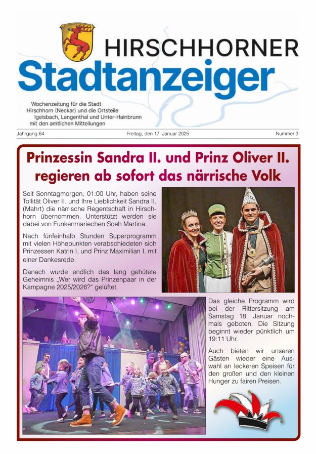 Hirschhorner Stadtanzeiger Titelblatt 03/2025