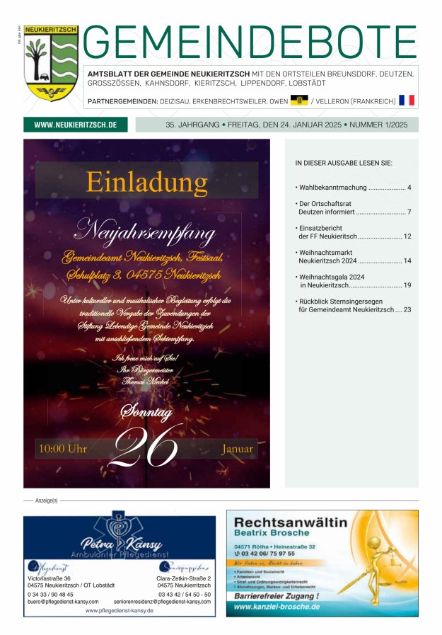 Gemeindebote - Amtsblatt der Gemeinde Neukieritzsch mit den Ortsteilen Titelblatt 01/2025