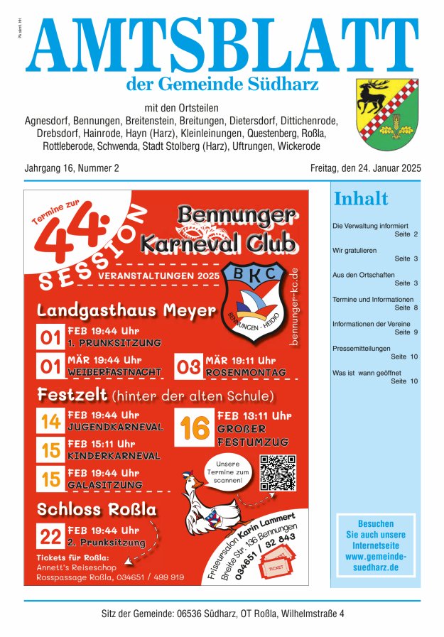 Amtsblatt der Gemeinde Südharz Titelblatt 02/2025