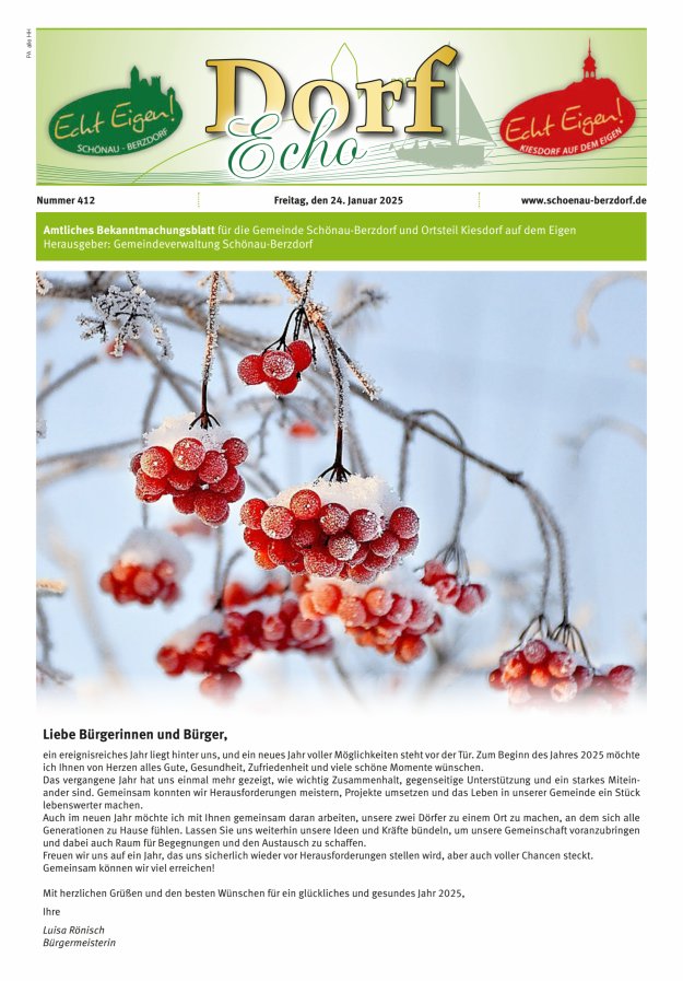 Dorfecho Amtliches Bekanntmachungsblatt für die Gemeinde Schönau-Berzdorf und OT Titelblatt 412/2025