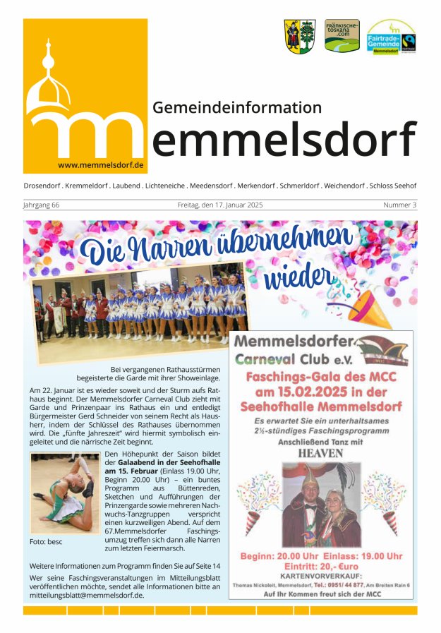 Mitteilungsblatt der Gemeinde Memmelsdorf Titelblatt 03/2025